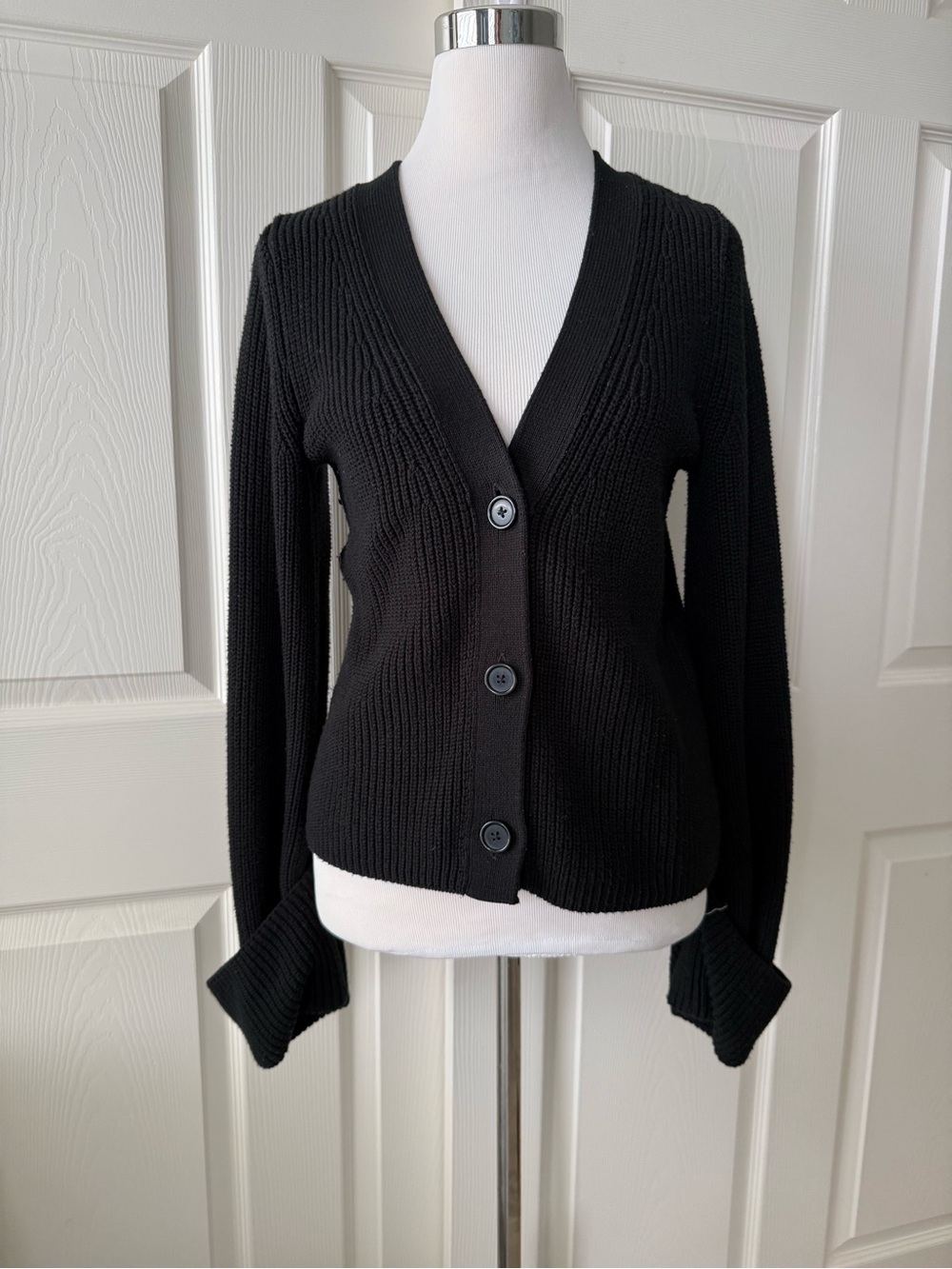 Banana Republic Black Ribbed V-Neck Button Cardigan small